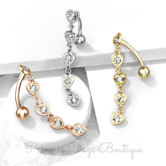 Diamond Heart Dangle Belly Button‎ Ring - Picture 1 of 1